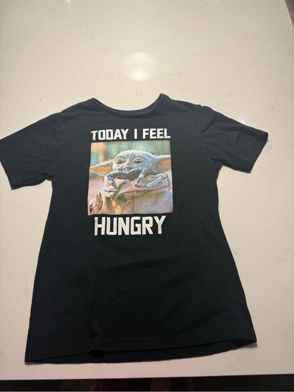 Star Wars Black Kids Tee with Baby Yoda 'Today I Feel Hungry' Graphic size 10-12